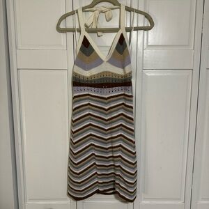 NWT Striped Crochet Knit Halter Dress